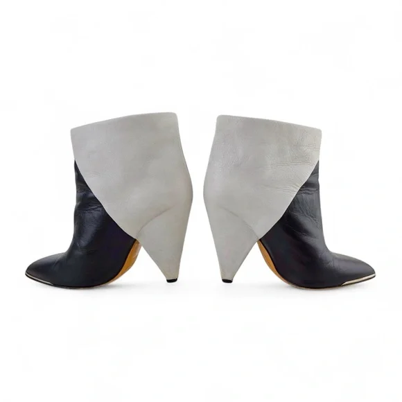 IRO Black White Leather Colorblock Wedge Ankle Boots EU 38 (US 7.5/8) - Picture 4 of 7